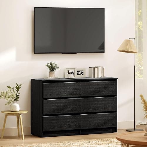 HOMCOM 6 Drawer Dresser for Bedroom, Wide Chest of Drawers, Modern Clothes Storage Organizer for Living Room, Hallway, Black thumbnail 5