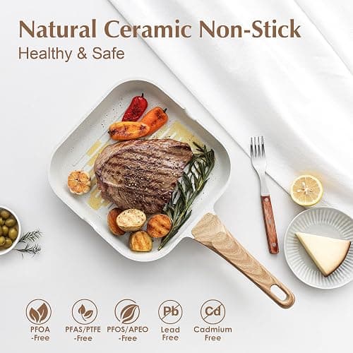 SENSARTE Nonstick Ceramic Grill Pan for Stove Tops, Versatile Square Grilling Pan with Pour Spouts, Durable Grill Skillet for All Stoves(Gas,Electric,Induction) Non Toxic-PTFE,PFAS,PFOA Free, 9.5Inch thumbnail 3