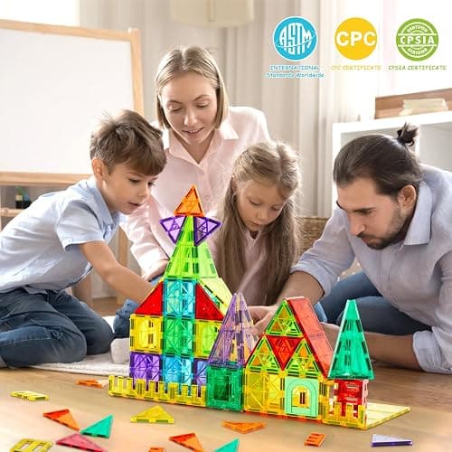 Dopyye Magnetic Building Tiles for Kids, 100 PCS Magnetic Blocks with Storage Bag, Magnet Tiles STEM Educational Stacking Toys Gift for Toddler Ages 3 4 5 6 7 8 9 thumbnail 4