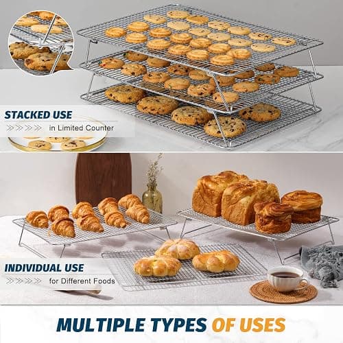 Stainless Steel Stackable Cooling Rack for Baking, 3 Tier 12”x 16.5”,Oven & Dishwasher Salf and Fit Half Sheet,Wire Cooling Racks for Cookie, Pizza, Cake thumbnail 6