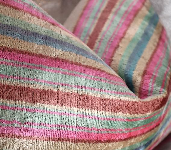 CANVELLO Handmade Velvet Decorative Pillow 16" x 24" | Premium Down Feather Fill, Earth-Tone Stripe Pattern, Hidden Zipper Closure thumbnail 8