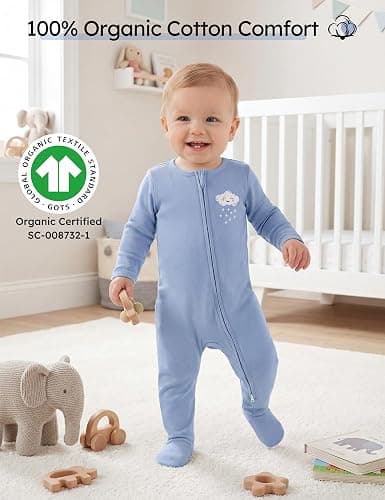 Yoofoss Baby Pajamas 100% Organic Cotton Baby Sleepers for Newborn 0-3 3-6 6-9 Months Boys Girl Clothes 3pcs Footed PJs thumbnail 2