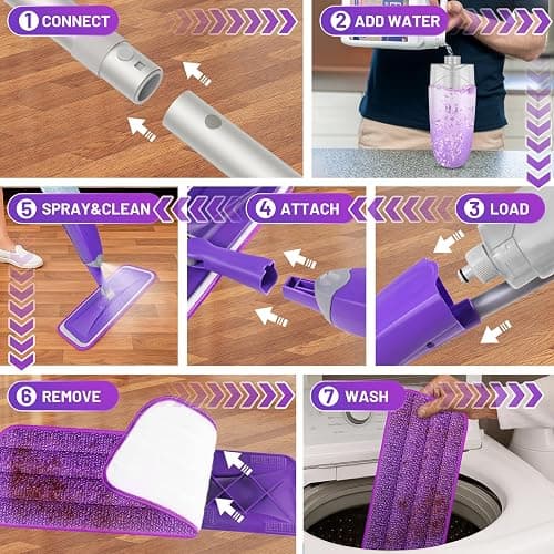 HOMTOYOU Spray Mops for Floor Cleaning: Wet Mop for Hardwood Tile Wood Laminate Vinyl - 3 Washable Microfiber Pads for Swiffer Powermop - Absorbs Pet Hair Dust thumbnail 8