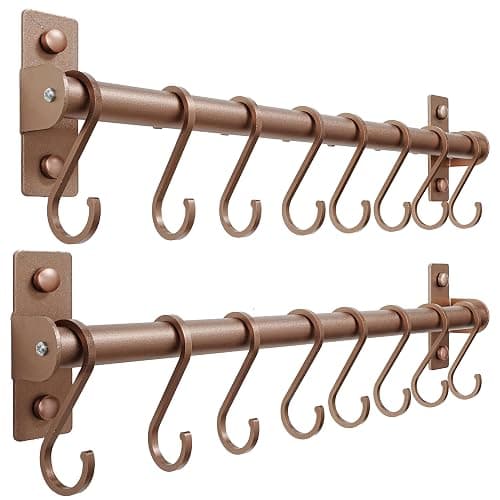 Dseap Kitchen Utensil Holder Hanger, Pot and Pan Rack Wall Mounted, Kitchen Rail with 8 Hooks for Hanging Cooking Utensils, Mugs, Spoons, Wall Mounted, Antique Copper New, Pack of 2 - Image 1