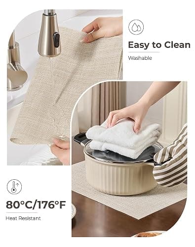 Leetaltree Beige Placemats Set of 6 - Heat Resistant Non-Slip Place mats for Dining Table, Washable Durable PVC Vinyl Woven Table Mats(Beige, 6) thumbnail 5