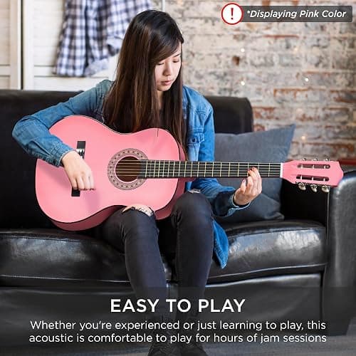 Best Choice Products 38in Beginner All Wood Acoustic Guitar Starter Kit w/Gig Bag, 6 Picks, Nylon Strings, Strap w/Pick Holder - Blue - Image 1