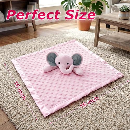 Pro Goleem Baby Girl Gifts Elephant Security Blanket with Stuffed Animal Snuggle Toy Lovey Soft Lovie Baby Registry Search for Infant and Toddler Pink 16 Inch thumbnail 3