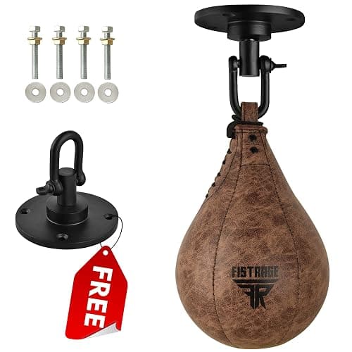 FISTRAGE Speed Ball Boxing Bag Leather MMA Muay Thai Training Punching Dodge Striking Kit with Free Hanging Swivel Workout Speedball Kicking Platform Equipment (Black) thumbnail 2