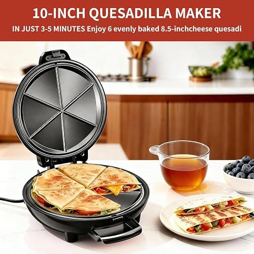 Electric Quesadilla Maker, 9.5'' Quesadilla Press with Easy Slice 6 Wedge, Non Stick Surface, Locking Latch For Extra Stuffing, Grilled Cheese Corn Flour Tortilla Snacks thumbnail 4