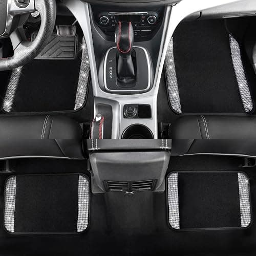 CAR PASS Bling Diamond Car Floor Mats, Shining Rhinestone Carpet Sparkly Glitter Crystal with Anti-Slip PVC Heel Pad Waterproof Universal Fit Automotive SUV,Sedan,Van,Cute Girl Women,4pcs Black Sliver thumbnail 3