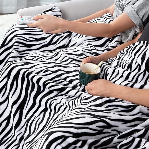 MACEVIA Flannel Fleece Twin Blanket for Couch, Zebra Blanket Black and White for Adult, Lightweight Warm Cozy Soft for Bed Sofa 260GSM, Suitable for All Seasons (Black Zebra,60x80inches) thumbnail 7