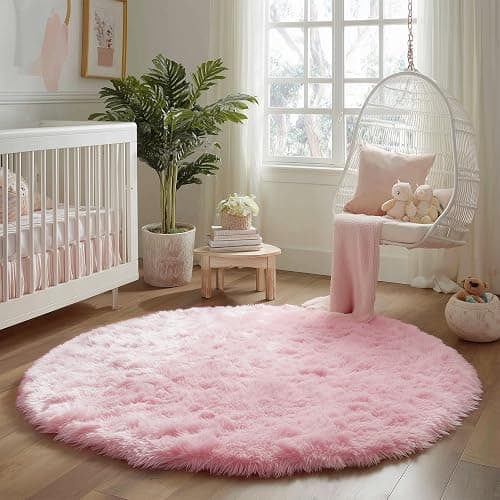 Amdrebio Pink Circle Round Fluffy Area Rug 4Ft for Girls Bedroom Kids Room | Fuzzy Shag Plush Furry Carpet, Nursery Classroom Dorm Office Playroom Decor, Cute Princess Aesthetic, Baby Toddler Corner thumbnail 8