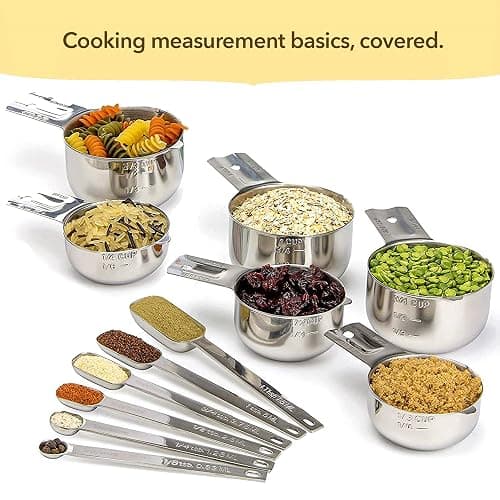 Simply Gourmet Measuring Cups and Spoons Set of 12 – Stainless Steel Kitchen Gadgets – Stackable Design with Long Handle Spoons – Fits in Jars – Cooking & Baking Measuring Set for Dry & Liquid thumbnail 2