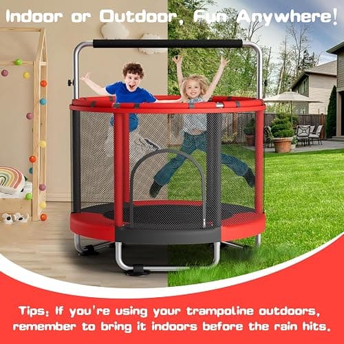 ZCMHAXJ 55" Trampoline for Kids with Enclosure, 440lbs Capacity Indoor & Outdoor Toddler Trampoline with Adjustable Gymnastics Bar & Toys, for Boys & Girls thumbnail 5