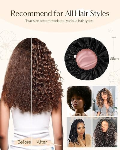 YANIBEST Silk Bonnet Satin Bonnet for Sleeping Women and Men, Adjustable Double Layer Hair Bonnet for Curly Hair Champagne thumbnail 4