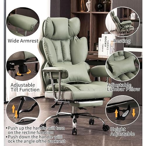 Efomao Big and Tall Office Chair 400lbs - Executive Office Chairs with Footrest, Heavy-Duty PU Leather Computer Chair for Heavy People, Light Green Home Office Desk Chairs thumbnail 3