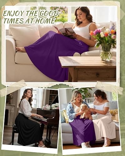 Ficerd 3 Pack Plus Size Maxi Skirts for Curvy Women Pockets Casual 2026 Boho Summer Flowy Long Skirt a Line High Waist Dress thumbnail 3