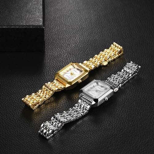 Avaner Women's Bracelet Square Watches: Gold Silver Stainless Steel Strap Analog Quartz Elegant Wrist Watches thumbnail 7
