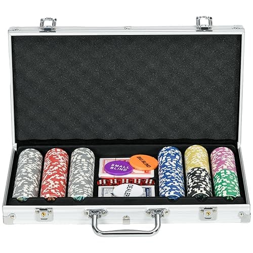 SPORTNOW Mallette de Poker Coffret de Poker Complet, verrouillable, avec 300 jetons 5 dés 2 Jeux de Cartes 3 Boutons 1 Tapis en Feutre + 2 clés Aluminium - Image 1