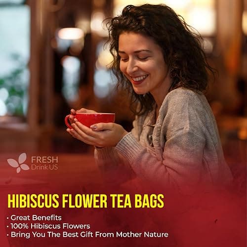 FreshDrinkUS, Premium 140 Hibiscus Flowers Tea Bags, 100% Natural, Handmade & Pure from Hibiscus Flowers. No Sugar/Caffeine/Gluten, Vegan. Tart & Refreshing, Hot or Ice Tea, Great For All Seasons thumbnail 3