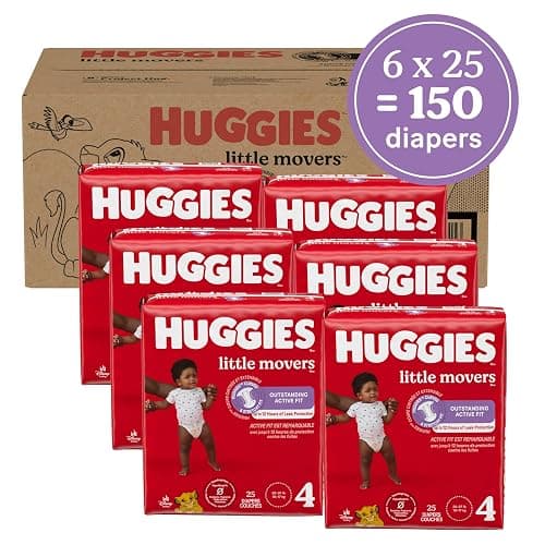 Huggies Size 4 Diapers, Little Movers Baby Diapers, Size 4 (22-37 lbs), 150 Count (6 Packs of 25), Packaging May Vary thumbnail 2