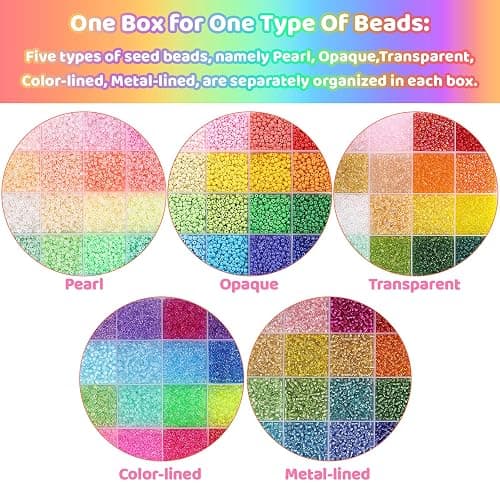 Funtopia 34000pcs+ 3mm Seed Beads for Jewelry Making, 5 Types 120 Colors Small Glass Beads for Bracelets, Friendship Bracelet Kit with Alphabet Letter Beads Smile Face Beads for DIY, Art and Craft thumbnail 2