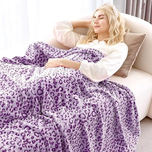 Fleece Blanket Plush Purple Soft Blanket Queen Size Throw Blankets for Bed Warm thumbnail 6