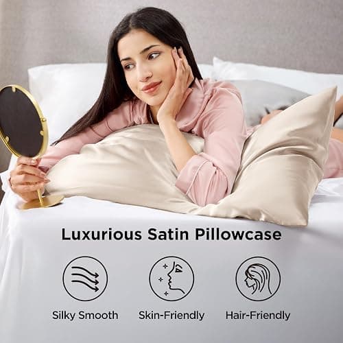 Bedsure Satin Pillowcases, Similar to Silk Pillow Cases Queen Size Set of 2, Cooling Pillow Case for Sleeping Women with Envelope Closure, Gifts for Women Men, Beige, 20x30 Inches, 2pcs thumbnail 2