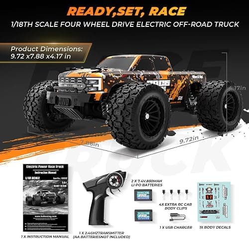 HAIBOXING 1:18 Scale RC Monster Truck 18859E, 2.4GHz Remote Control Fast RC Car 36km/h 4WD Off-Road Water-Resistant Electric Powered Vehicle with Dual Batteries, Ideal for Kids and Adults thumbnail 6