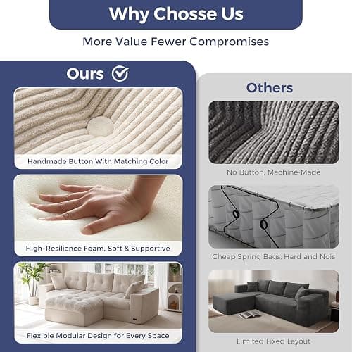 MAXYOYO 104" L Shaped Modular Sectional Sofa with Ottoman, Cloud Boneless Couch with Layered Cushion, Upholstered Sofa in a Box, Flexible Module Combination for Living Room, No Assembly, Beige thumbnail 7