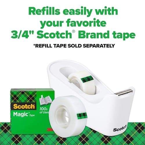 Scotch Tape Dispenser, White, Great for School or Office and Includes 1 Roll of Scotch Magic Tape 3/4 in x 350 in thumbnail 8