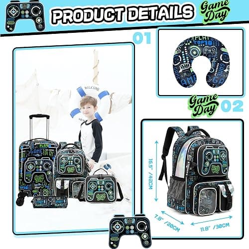 Inprof Kid’s Luggage Set 5 Piece Suitcase Set 16’’ Hardside Luggage with Spinner Wheels Girls Boys Carry on Luggage Travel Rolling Luggage Airline Approved thumbnail 3