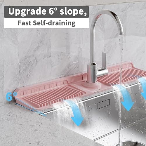 WAFT YEARN 24X5 Inch Silicone Durable Faucet Mat Kitchen Sink Splash Guard Draining Protector Tray Liner Absorbent Protective Counter Accessories For Sink Kitchen Bathroom Laundry Room Bar & RV Pink thumbnail 3