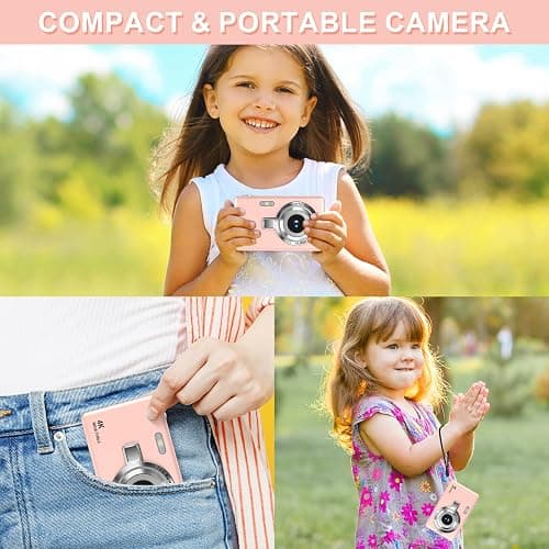 Digital Camera - 1080P FHD 44MP with 2.4" LCD Screen Compact Portable Vlogging Photo Camera with 32gb SD Card 16X Digital Zoom for Kids Teen Students Beginner (Upgrade Pink) thumbnail 6