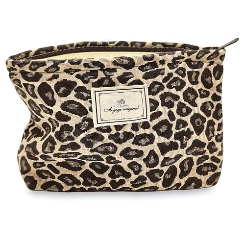 STARDW Leopard Makeup Bag Organizer Cosmetic Bags for Women and Girls,Travel Toiletry Bag Large Capacity Canvas Makeup Zipper Pouch, Purse Organizer Pouches (Brown Leopard) - Image 1