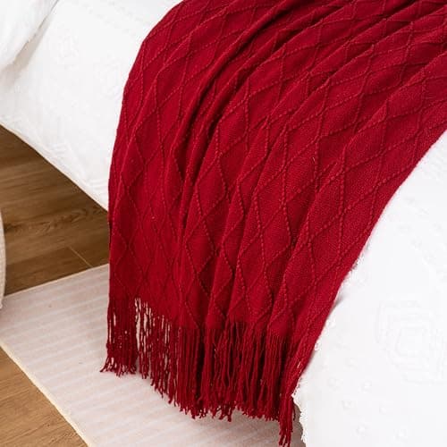 BATTILO HOME Christmas Decor Red Throw Blanket for Couch, Boho Bed Throws for Foot of Bed, Decorative Red Throws for Sofa Living Room, 50"x60" thumbnail 5