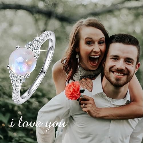 LELOUCHY Authentic Moonstone Ring - Sterling Silver Rainbow Moonstone Ring for Women thumbnail 4