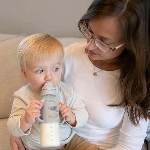 Dr. Brown's Milestones Narrow Sippy Straw Bottle, Spill-Proof with 100% Silicone Handles and Weighted Straw, 8 oz/250 mL, Gray & Blue, 6m+ thumbnail 9
