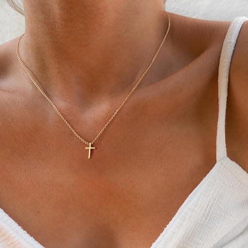 zvcofun Cross Necklace for Women, Dainty 14K Gold Plated Cross Pendant Small Cross Choker Cute Gold Necklaces for Women Trendy Cute Stuff Faith Jewelry Christmas Gifts - Image 1