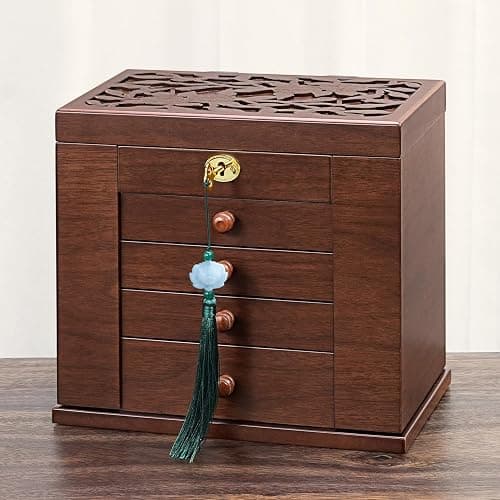Artisticbox wooden Jewelry Box and Organizer - 8-Layer Lockable Wooden Jewelry Boxes for Women - Large Jewelry Boxes and Organizer with Key,Gift for Wife,dresser top jewelry box with lock thumbnail 9