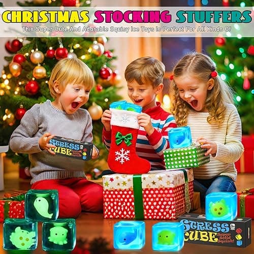 Squishy Stress Cube Fidget Toys Adults - Glow in The Dark Octopus Sensory Toys for Kids with Autism Stress Balls for Kids Squeeze Toys for Anxiety Easter Basket Stuffers thumbnail 3