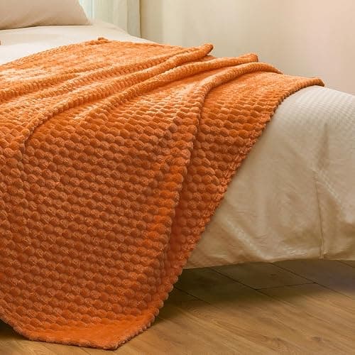 Vessia Flannel Fleece Throw Blanket(50x70 inch), 3D Jacquard Burnt Orange Fuzzy and Warm Blanket for Couch,Sofa,Bed,Chair, 300GSM Super Soft Touch Cozy Lightweight Throw for All-Season Home Decor thumbnail 5