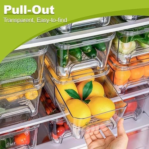 Brippo Pull-out Veggie Fridge Organizer Drawer 5-Pack | Stackable Fruit and Vegetables Refrigerator Organizer and Storage Containers, with Strainer Layer thumbnail 3