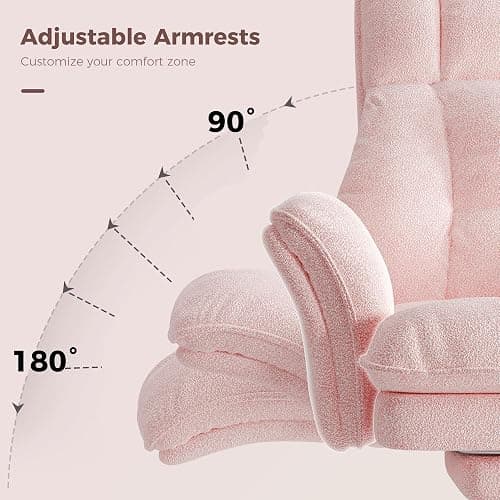 Big and Tall Office Chair, Flip Armrests for Pets & Cross Legged Sitting | Executive Ergonomic Computer Gaming Chair with Foot Rest, Teddy Fleece Wide Seat Reclining Desk Chair, Pink thumbnail 9