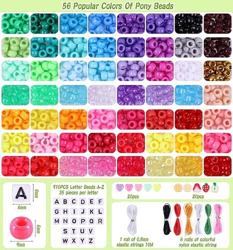 Wutubug 3000Pcs 56 Colors Pony Beads for Bracelet Making Kit, Rainbow Kandi Beads Friendship Bracelet Kit with 910pcs A-Z Letter Bead, DIY Jewelry Making Craft for Adults thumbnail 2
