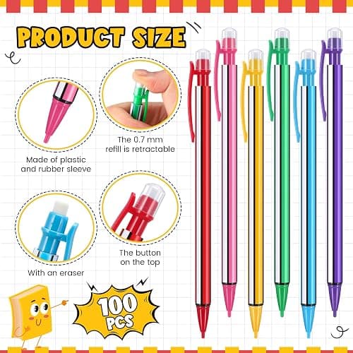 Watersay 100 Pieces Mechanical Pencils 0.7 mm with Eraser Bulk Pastel Art Pencils for Kid Back to School Supplies Student Artist Writing Drawing Sketching thumbnail 2