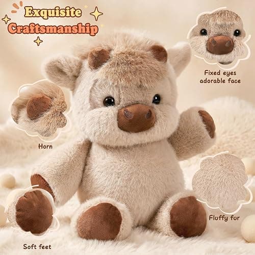 Highland Cow Running Plush, 16.5 Inch Interactive Stuffed Animal, Khaki | Soft PP cotton filling, movable legs, battery free running motion, 16.5 inch khaki Highland cow for cuddling and desk decor thumbnail 4