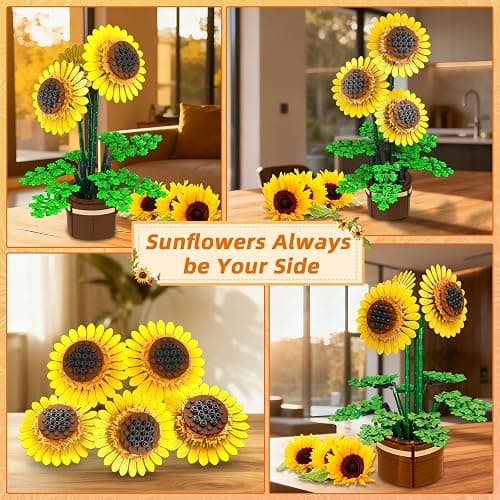 kiothdre Sunflower Building Set Flowers with Vase, Botanical Collection Kit for Adults - 739PCS Sunflowers Bouquet, Valentine Gifts for Adults Women thumbnail 6