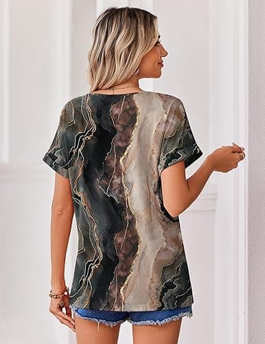 Zeagoo Womens Summer Tops Rolled Short Sleeve V Neck Shirts Casual Dressy Business Work Blouses Outfits thumbnail 7