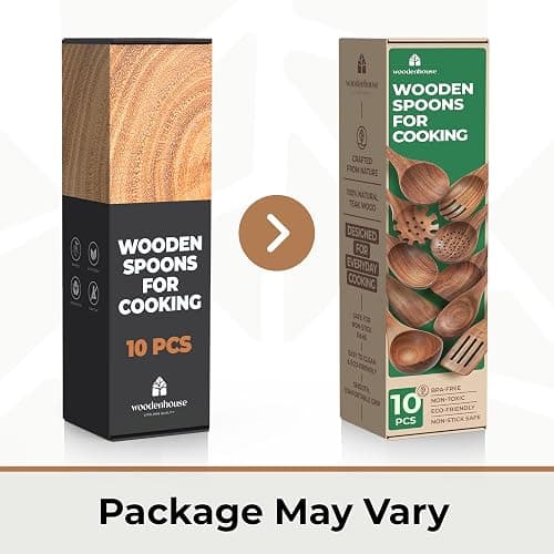 Wooden Spoons for Cooking, Kitchen Utensil Set, 10 Pcs Cooking Utensils Set for Nonstick Pans & Cookware – Study Teak Wood, Lightweight & Heat Resistant thumbnail 9